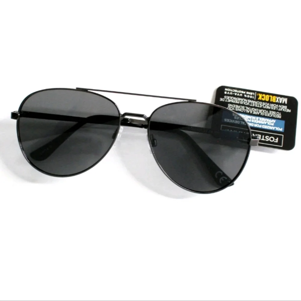 FOSTER GRANT Aviator Dark Sunglasses Polorized Grey Black NEW